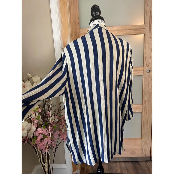 Michael Blake Vintage Dress Shirt Button-down Long Tunic Blouse Striped - Picture 9 of 10